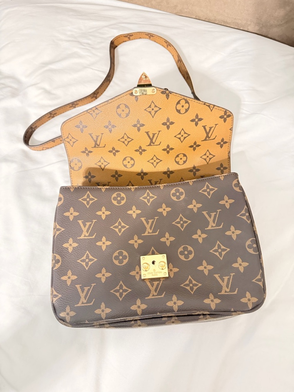 Two-Tone Flap Crossbody in Brown and Tan - Picture 3 of 6